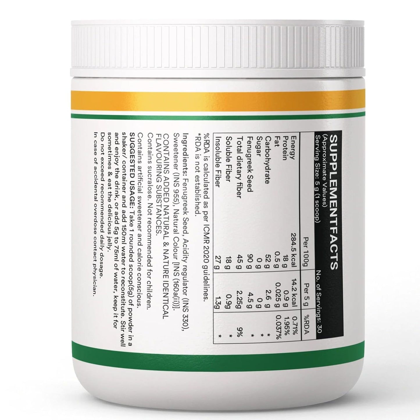 INLIFE Fenugreek Fibre Supplement | Gut Cleanse Detox & Digestive Health Powder | High Fiber & Protein | Weight Management, Manages Sugar, Bloating, Constipation & Acidity, 150g (Orange)