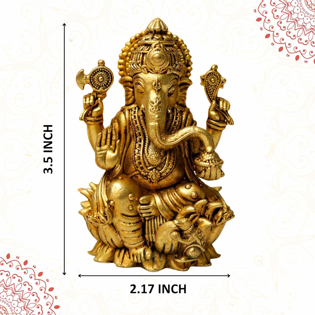 3.5 Inch Pure Brass Lord Ganesha Idol | Handcrafted Antique Finish Murti | Perfect for Pooja Room, Home Temple & Pooja | Ideal for Diwali, Housewarming & Festive Celebrations