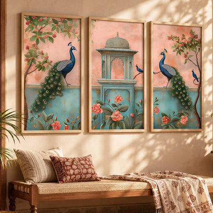 Indian Traditional Madhubani Big Size Wall Art Home Decoration Painting For Living Room Bed Room Hotel Wall DecorDigital Reprint Engineered Wood Set of 3 (Art 3, 10x19 inch, Framed)