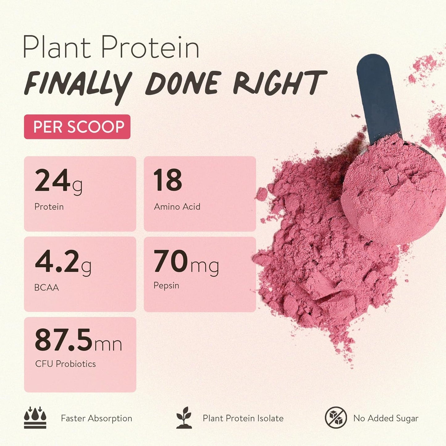 Happy Cultures Plant Protein 505g - Strawberry & Almond | 24g Protein | Vegan | Pea & Brown Rice Protein | No Added Sugar | Dairy Free | Probiotics | Easy Digestion | For Men & Women
