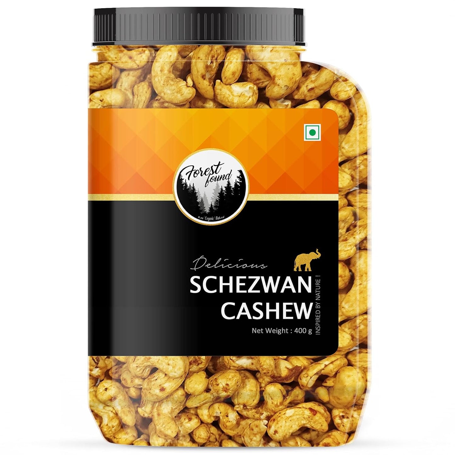 Forest Found Schezwaan Cashews 400g | Dry Oven Roasted & Salted Kaju | Zero Oil & Non-Fried Crunchy Nut Snack | Low Sodium & Protein-Rich | Spicy Flavored Premium Whole Cashews