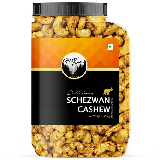 Forest Found Schezwaan Cashews 400g | Dry Oven Roasted & Salted Kaju | Zero Oil & Non-Fried Crunchy Nut Snack | Low Sodium & Protein-Rich | Spicy Flavored Premium Whole Cashews
