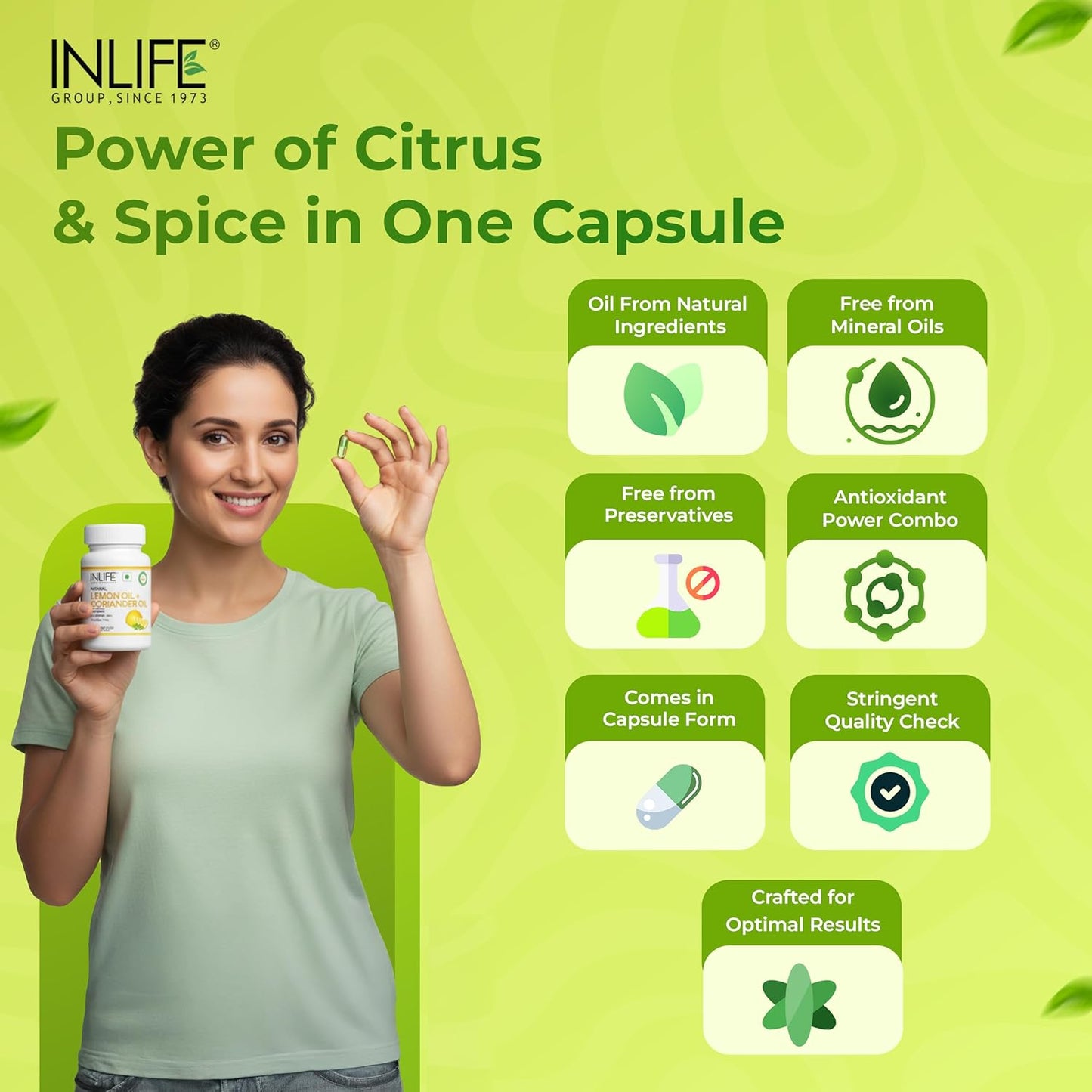 INLIFE Natural Lemon Coriander Oil Capsules | Kidney Support Supplement | Detox Renal Care, Digestion & Immune Health - 60 Liquid Filled Vegetarian Capsules