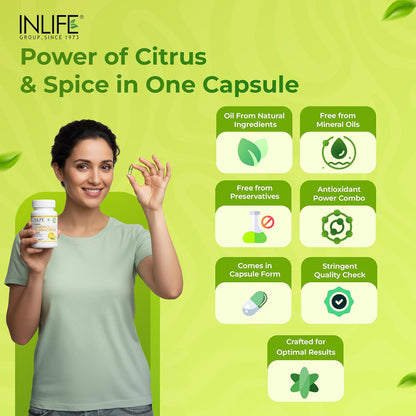 INLIFE Natural Lemon Coriander Oil Capsules | Kidney Support Supplement | Detox Renal Care, Digestion & Immune Health - 60 Liquid Filled Vegetarian Capsules