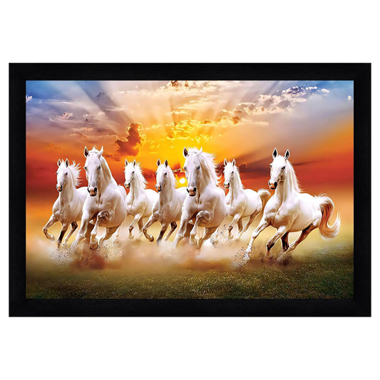 Running Seven Horses Painting With Frame Style 4