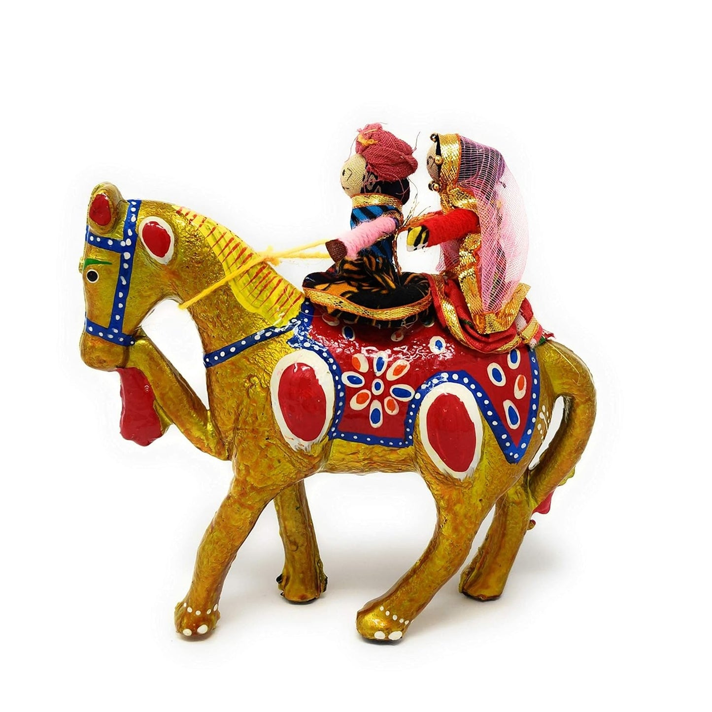 JH Gallery Handmade Recycled Material Figurines Rajasthani Doll Couple Rider Idol Showpiece, Multicolor (18 * 16 * 5cm) (Horse)