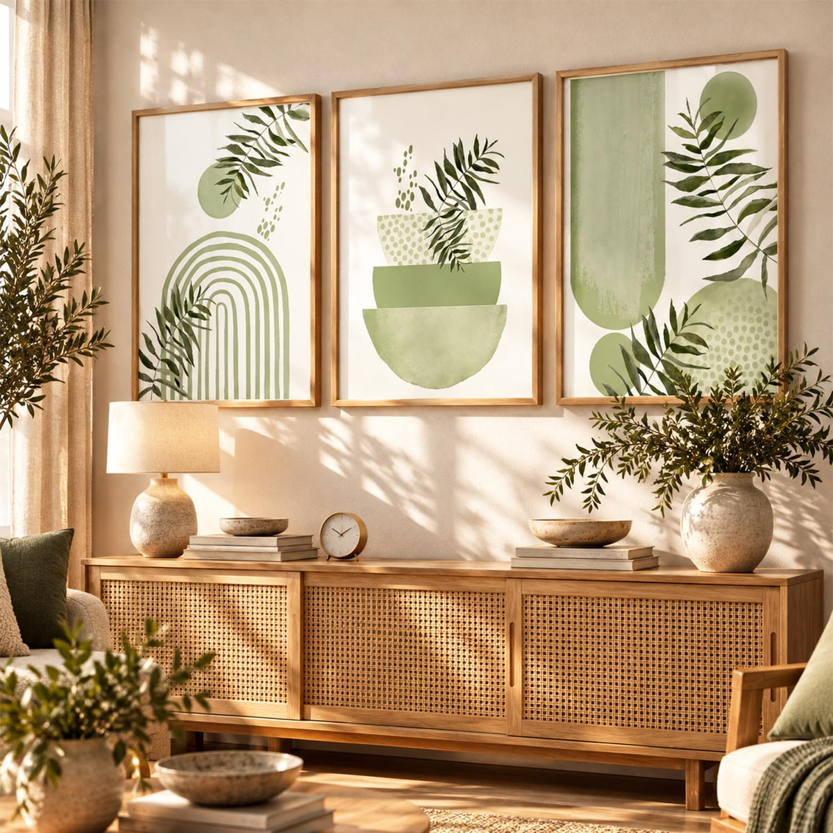 Boho Wall Art Home Decoration Paintings With Frame For Living Room Bed Room Hotel Wall Decor Digital Reprint Set of 3 (13X17 inch)