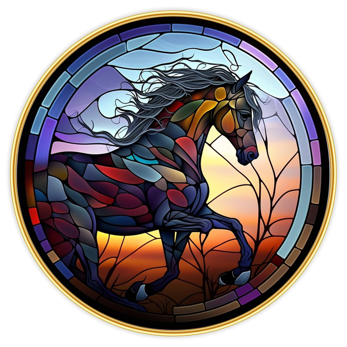Running horse modern art Premium Sparkle lamination Golden Slim Frame 50.8 cm x 50.8 cm Large Size, For Home/Office/Hotel painting GRL-28