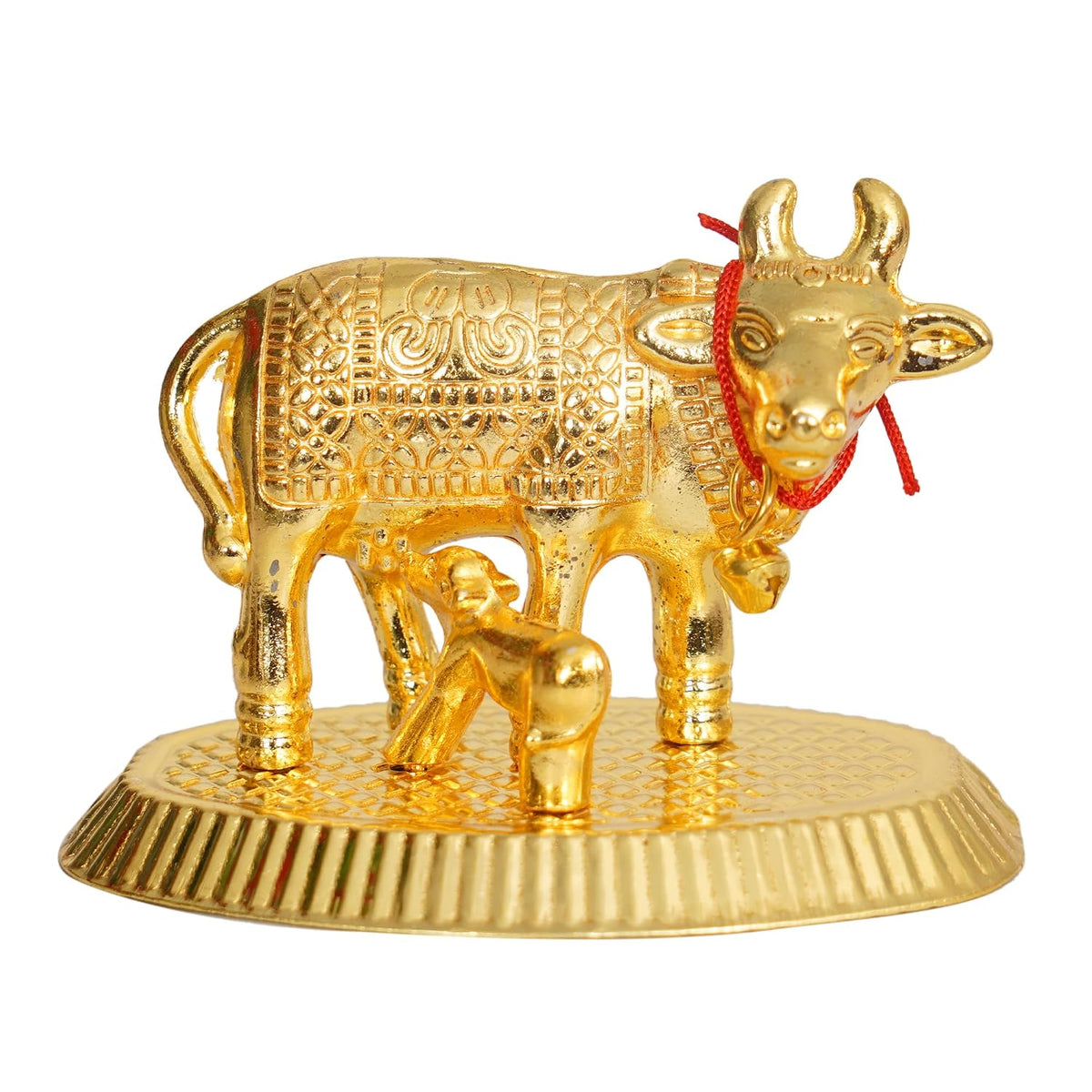 Oxidized Metal Religious kamdhenu Cow with Calf Handmade Handicraft Idol for Home Decor Gift Item