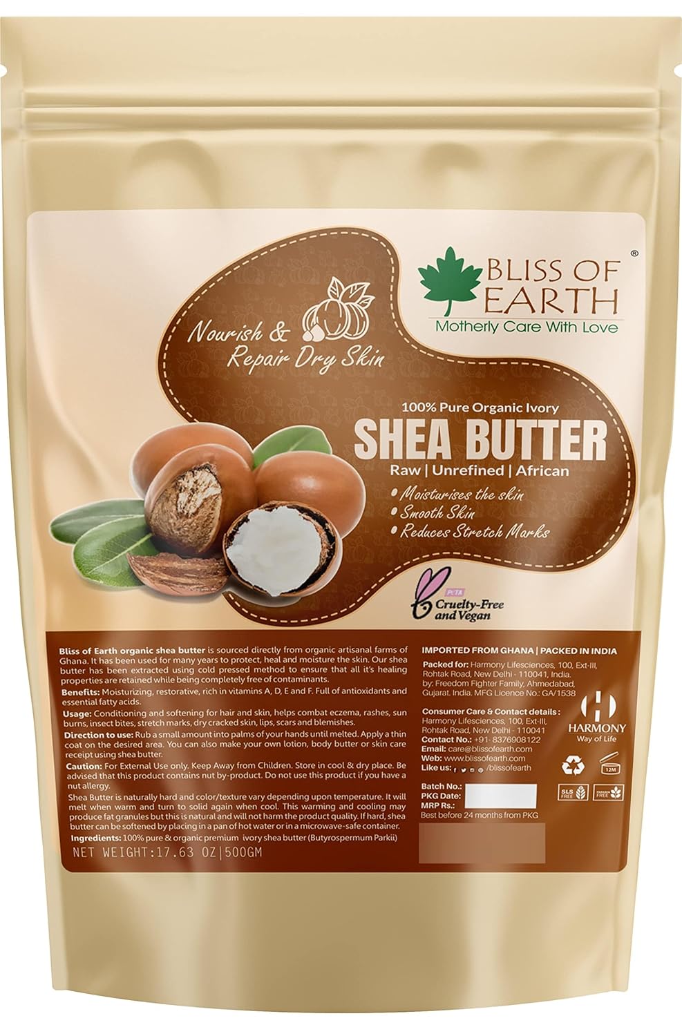 Bliss of Earth Organic Raw Shea Butter, 100% Raw and Unrefined Shea Butter, for Hair & Skin, 100% Pure and Natural, Deep Moisturizing, 100 g, Ivory (100 gm)
