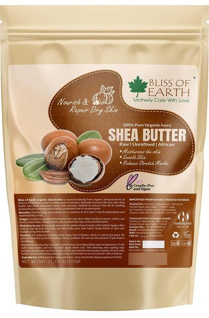 Bliss of Earth Organic Raw Shea Butter, 100% Raw and Unrefined Shea Butter, for Hair & Skin, 100% Pure and Natural, Deep Moisturizing, 100 g, Ivory (100 gm)
