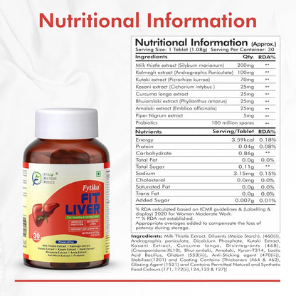 Fytwell Fit Liver supplement bottle with nutritional information on a white background