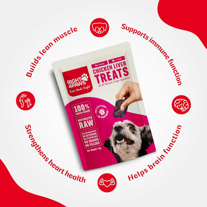 RIGHT4PAWS Chicken Liver Treats - 100% Natural & Raw, Gently Dehydrated, Grain-Free, Human-Grade Animal Meat for Dogs, 70g (Pack of 1)