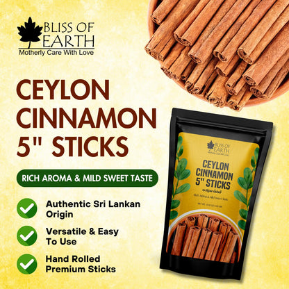 Bliss of Earth 100gm Ceylon Cinnamon Sticks Original, (Dalchini) 5" Cut Sticks True Cinnamon Raw From Sri Lanka Original Great for Cooking and Health