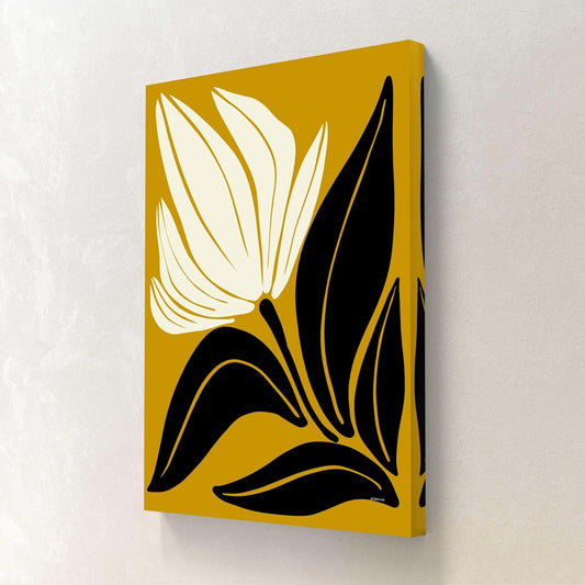 Bold Floral Framed Canvas Wall Art – Modern Yellow and Black Abstract Botanical Painting for Living Room, Bedroom & Office – Contemporary Flower Design Print (18 x 24 Inch) CVD-419