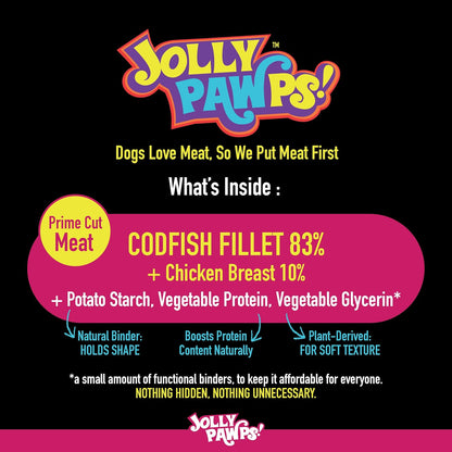 Jolly Pawps Codfish + Chicken Strips Dog Treat – 90% Prime Cut Meat, Lab Tested, Grain Free, 0% Salt or Sugar, Fish Dog Treats for Adult Dogs & Puppies 85g