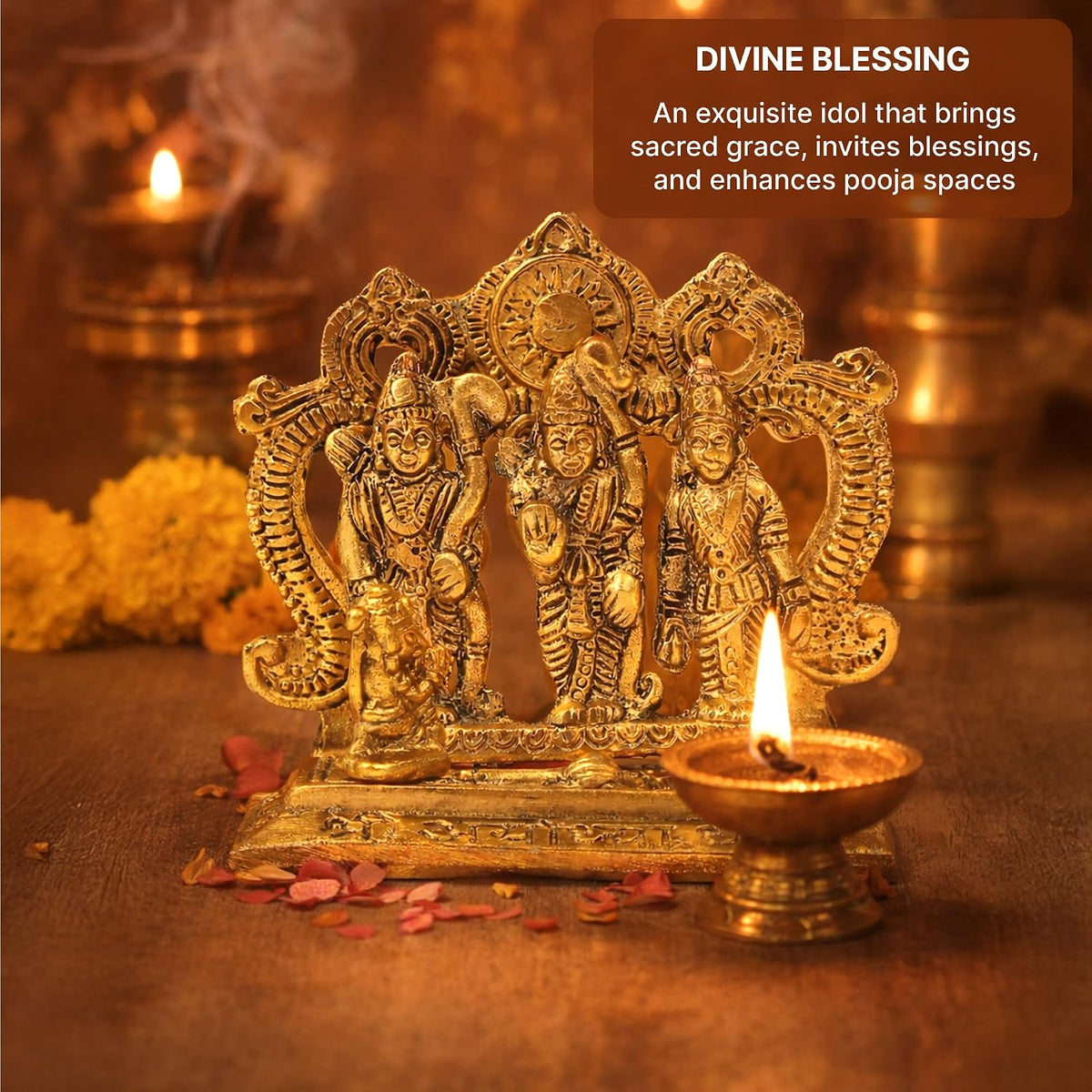 Metal Ram Darbar Idol with Shree Ram, Sita, Laxman & Hanuman Ji | Ramdarbar Murti, Pooja Idol, Spiritual Gift (Design 01: L10 x W5 x H10 cm)