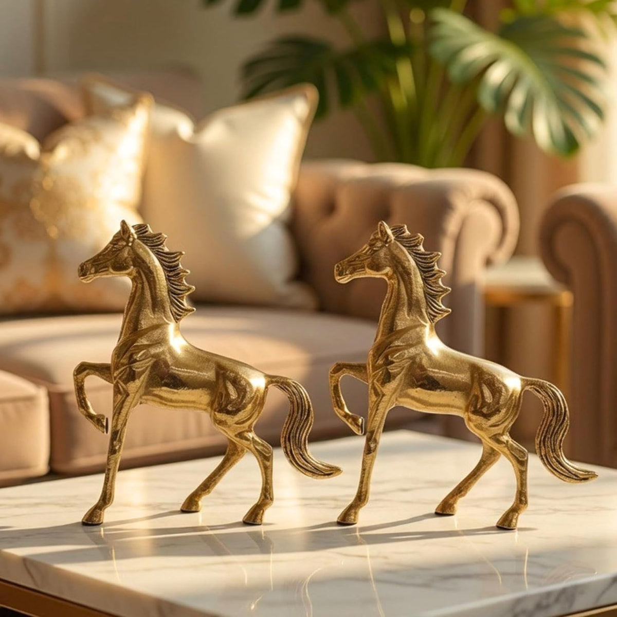BEHOMA Metal Horse Figurine Showpiece Pack of, Gold - Set of 2