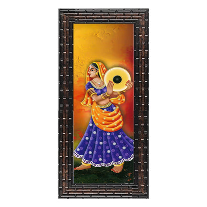 3 PC Set of Rajasthani Folk Music & Dance Paintings (1084) Without Glass 6 X 13, 10.2 X 13, 6 X 13 inch-Multicolour