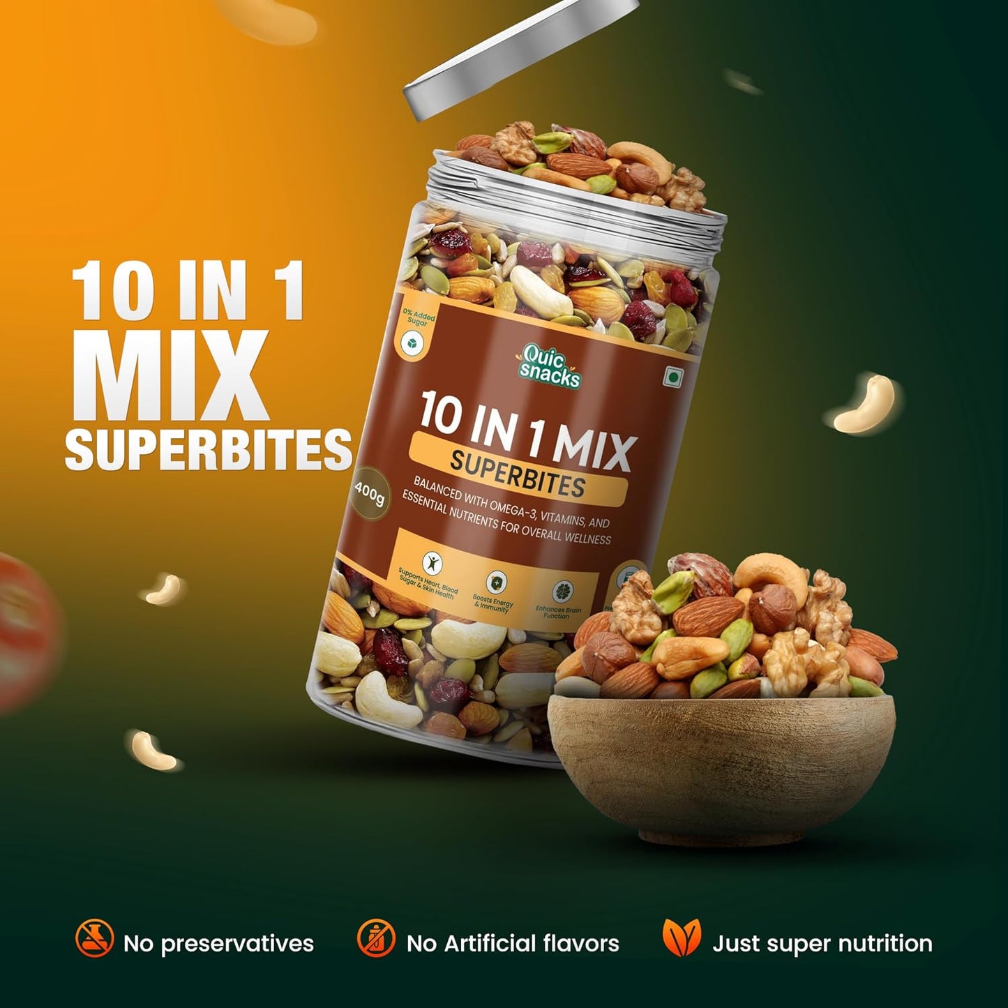 QuicSnacks 10 in 1 Mix Superbites Mix Seeds | Nuts and Seeds Mixes | Healthy Snack | Ready to Eat | Supports Heart Health, Boosts Energy, and Improves Overall Wellness