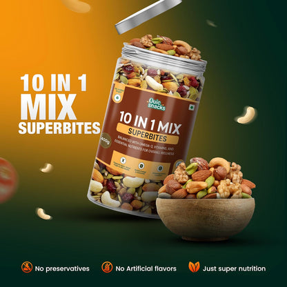 QuicSnacks 10 in 1 Mix Superbites Mix Seeds | Nuts and Seeds Mixes | Healthy Snack | Ready to Eat | Supports Heart Health, Boosts Energy, and Improves Overall Wellness