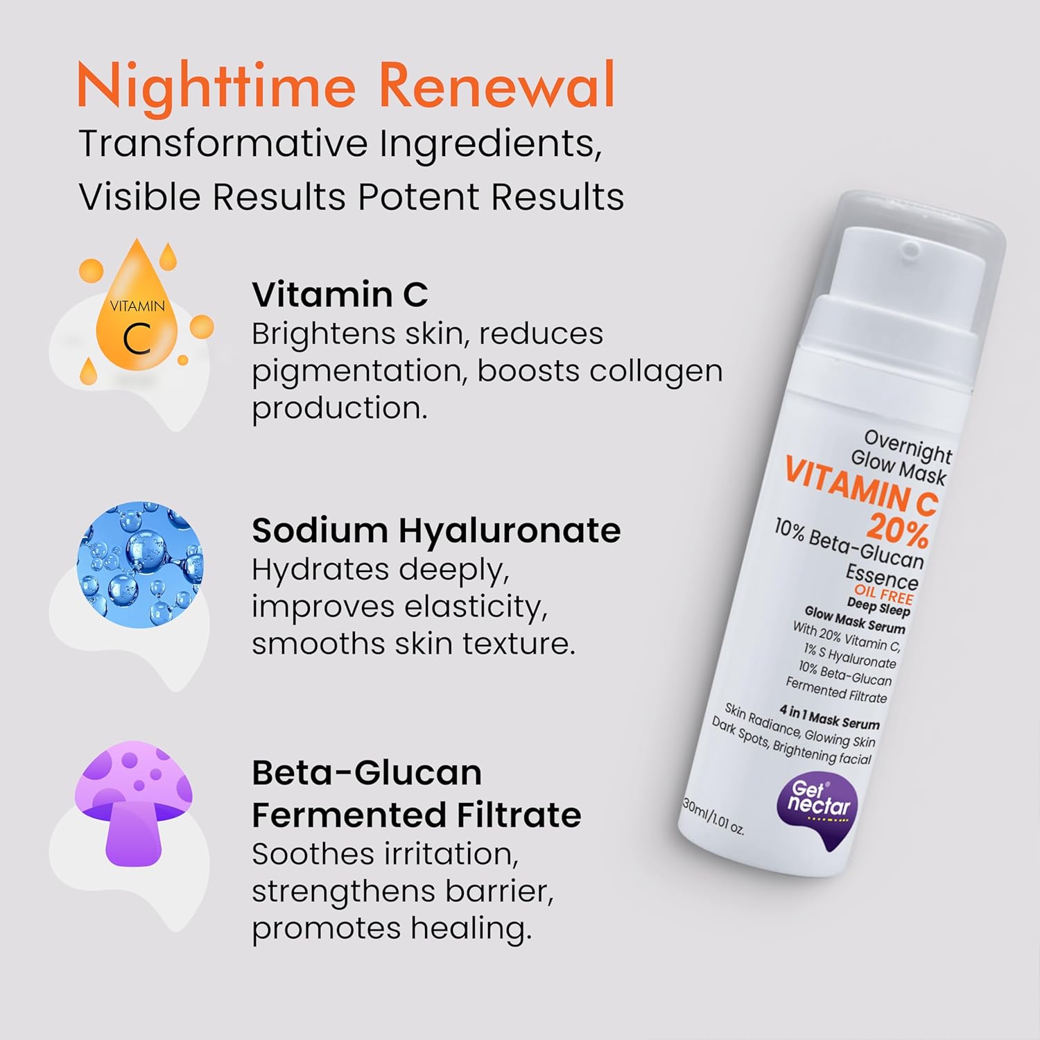 Skincare product with ingredients listed on a gray background