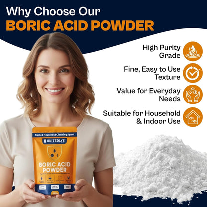 Unitedlys 200g Boric Acid Powder for Cockroaches Control | Multi Purpose Cleaner Powder for Household Cleaning, Carrom Board Use & Rice Storage Protection | Effective & Safe Stain Remover for Kitchen