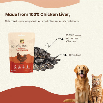 Brunos Dehydrated Chicken Liver - 60g|Treat for Dogs & Cats|Grain Free Natural Treats | Single Ingredient | Preservative Free|Immunity Boost Formula | Healthy Snack for Pets