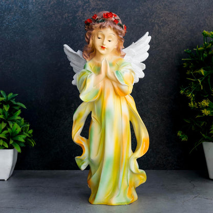 Praying Angel Statue for Good Luck Showpiece Home Decor Items for Living Room and Gifts (Yellow Green Multi)