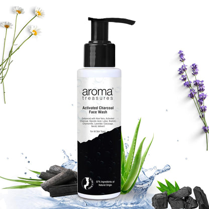 Aroma Treasures Activated Charcoal Face Wash for Men & Women | Deep Cleansing Oil Control Facewash with Aloe Vera & Glycolic Acid for Acne, Bright & Healthy Skin – 100ml