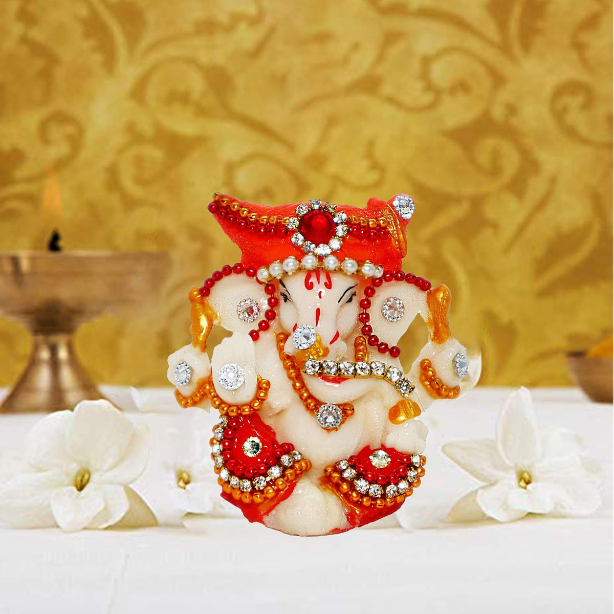 Ganesh Murti for Home & Office Decor, Ganesha Hand Crafted Best Car Dashboard Room Decoration Item (Bajirao Ganesha)