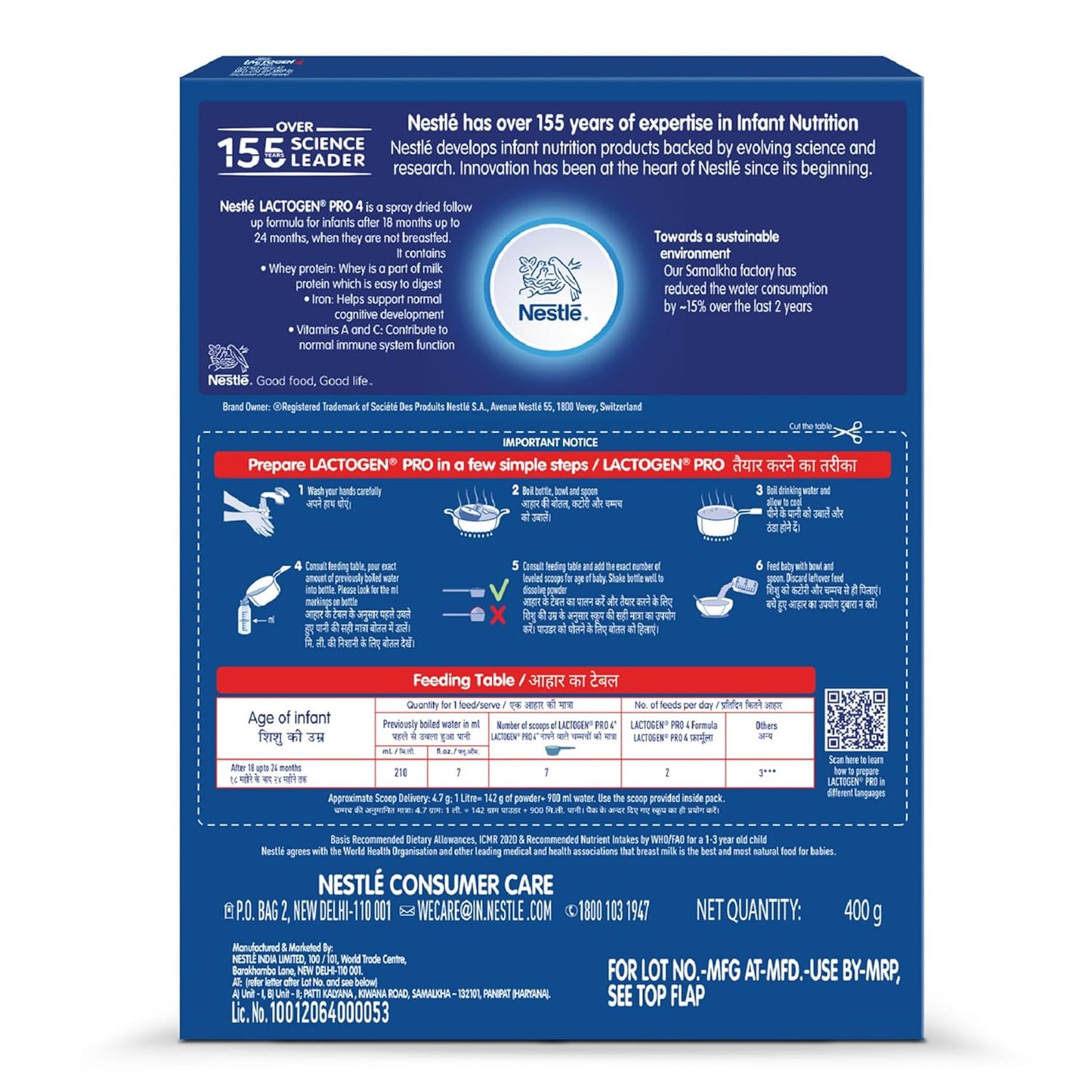 Lactogen Pro 4, Follow-Up Formula With Iron, Whey Protein And Vitamins, After 18 Months Up To 24 Months, Bag-In-Box Pack, 400g.