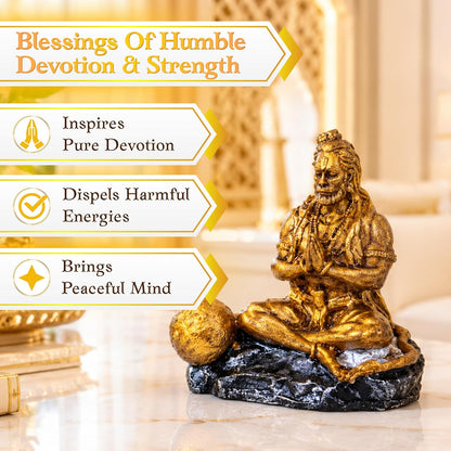 Gold Hanuman Idol for Car Dashboard, 9 cm Resin Hand-Painted Bajrangbali Statue, Hindu Religious Decorative Idol for Car, Home Mandir & Living Room, Spiritual Gift