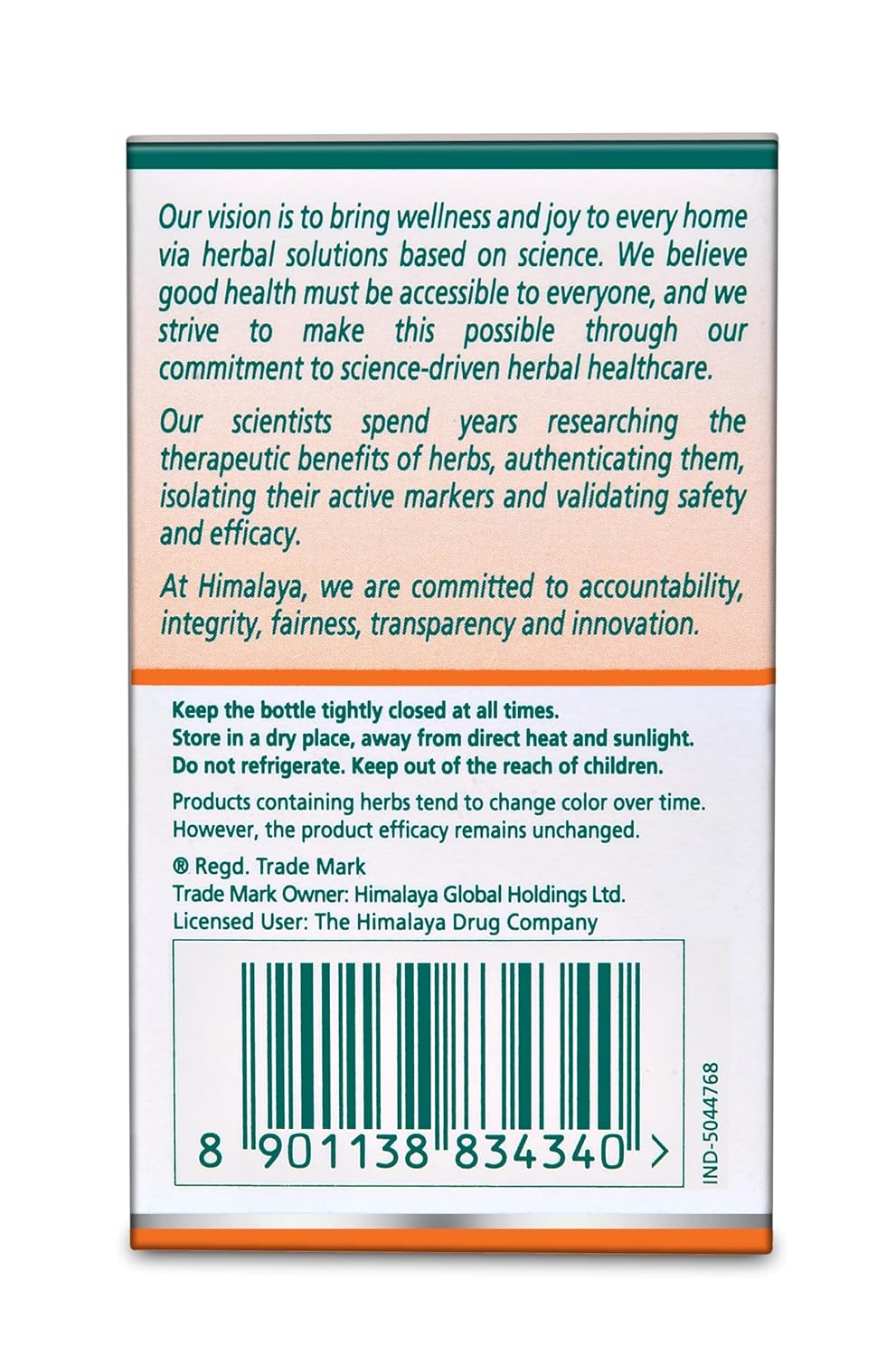 Back label of a Himalaya product with text and barcode on a white background
