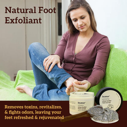 inatur Shea Butter Foot Scrub with Coconut Oil & Apricot Shell | Removes Dead Skin & Cracked Heels | Exfoliates, Softens & Smoothens Feet | With Vitamin E, Peppermint & Lavender Oils | 100g