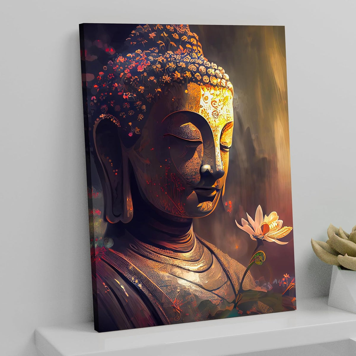 Buddha Painting for Living Room, Buddha Lotus wall Art Painting for living room, Bedroom, office and Home, Canvas, 16x22 Inch
