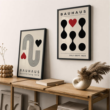 Bauhaus Wall Art Set of 2 Framed Paintings | Geometric Abstract Modern Art Poster Black Red | Living Room Office Contemporary Home Décor (Art 14, 10x13 Inches)