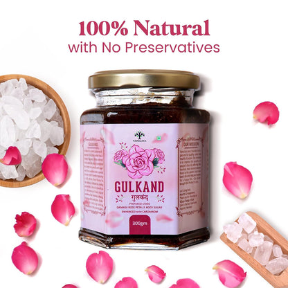 VANALAYA Natural Gulkand Rose Petal Jam - Traditional Ayurvedic Sun-Cooked Damask Rose with Cardamom - Natural Rose Gulkand 300g