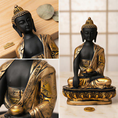 New Limited Edition Meditating Sitting Buddha Idol Statue showpiece Home Decor Decoration Items for Living Room and Gifts (Golden3 Black-BS1)