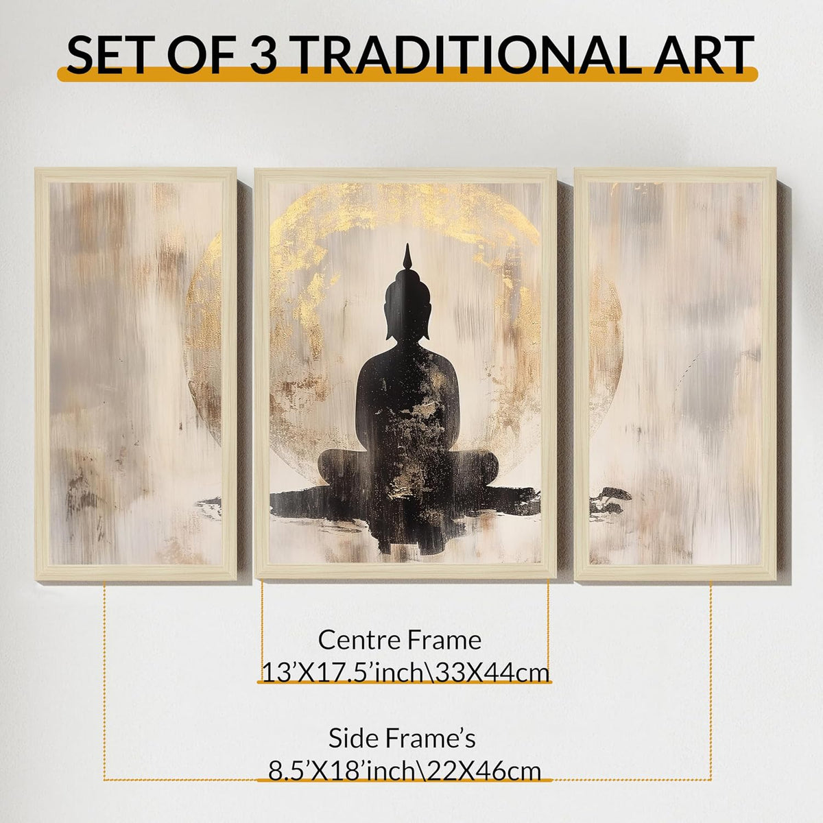 Framed Painting Buddha Abstract Framed Wall Art Painting Home D cor Pack Of 3 |Suits for Hallways, Living Room, Bedroom, Office Set Of 3, 22x46 cm, 33x44 cm