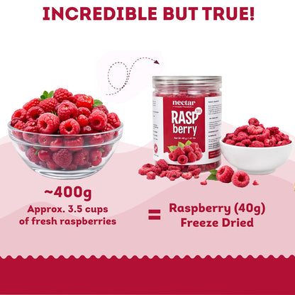Nectar Superfoods Premium Freeze Dried Raspberry - 40 grams Jar-Pack of 1 Nos | No Oil, No Preservatives, No Sugar Added| Vegan | Baking, Cooking & Seasoning | Processed in India