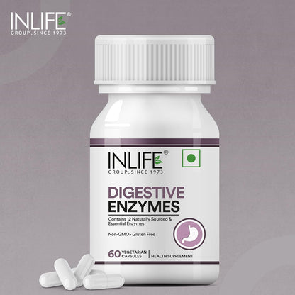 INLIFE Digestive Enzymes Supplement | Contains 12 Naturally Sourced & Essential Enzymes | Supports Healthy Digestion - 60 Vegetarian Capsules (Pack of 1, 60)