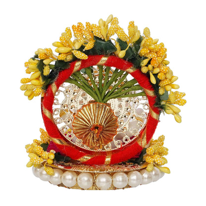 Resin Handcrafted Lord Ganesha Idol on Yellow Floral Decorative Plate| Ganesha Idol for Home Decor Car Dashboard| Ganesha Statue|Ganpati Murti Gift for Diwali Ganesh Chaturthi Housewarming