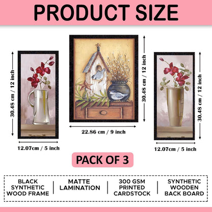 Wall Painting Frames For decor, Pictures Frame For Living Room, Home Decoration, Bedroom, Set of 3, 1pc- 23 x 30 cm, 2pc- 12.5 x 30 cm (Design 15)