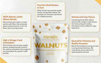 Raneja 100% Large Size Kashmiri Walnut Kernels 250g | Premium Walnuts/Akhrot Without Shell, Dry Fruits, Rich in Proteins & Antioxidants, With omega-3 fatty acids