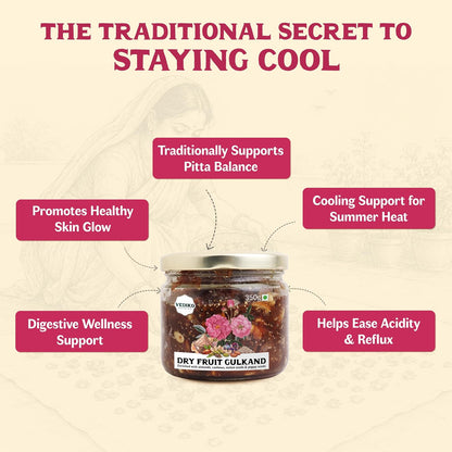 Vediko Origins Dry Fruit Gulkand | 100% Sun-Cooked Pure Rose Petal Jam With No Artificial Flavors For Gut Health | Sweetened With Raw Sugar (Mishri) | Improves Digestion | Natural Coolant