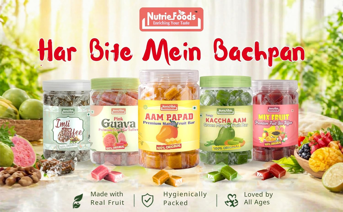 Nutriefoods Enriching Your Taste Kaccha Aam | Green Mango Fruit Bar | 100% Natural Fruit Candy | Premium Raw Mango Toffee (400gm)