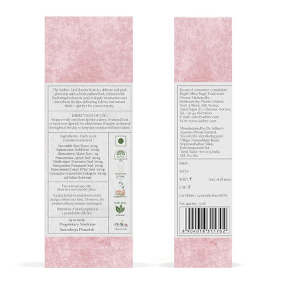 Sadhev Ayurvedic Rose Lip Gloss With Hyaluronic Acid & Rose | Soft Pink Glossy Shine | Hydrates, Plumps & Nourishes (5 ml)