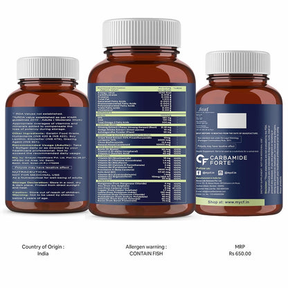 Carbamide Forte Fish Oil with Multivitamin and Omega 3 1000mg Capsules for Men & Women | Fish Oil And Multivitamin Combo with 30 Ingredients - 60 Softgel Capsules, 110 grams
