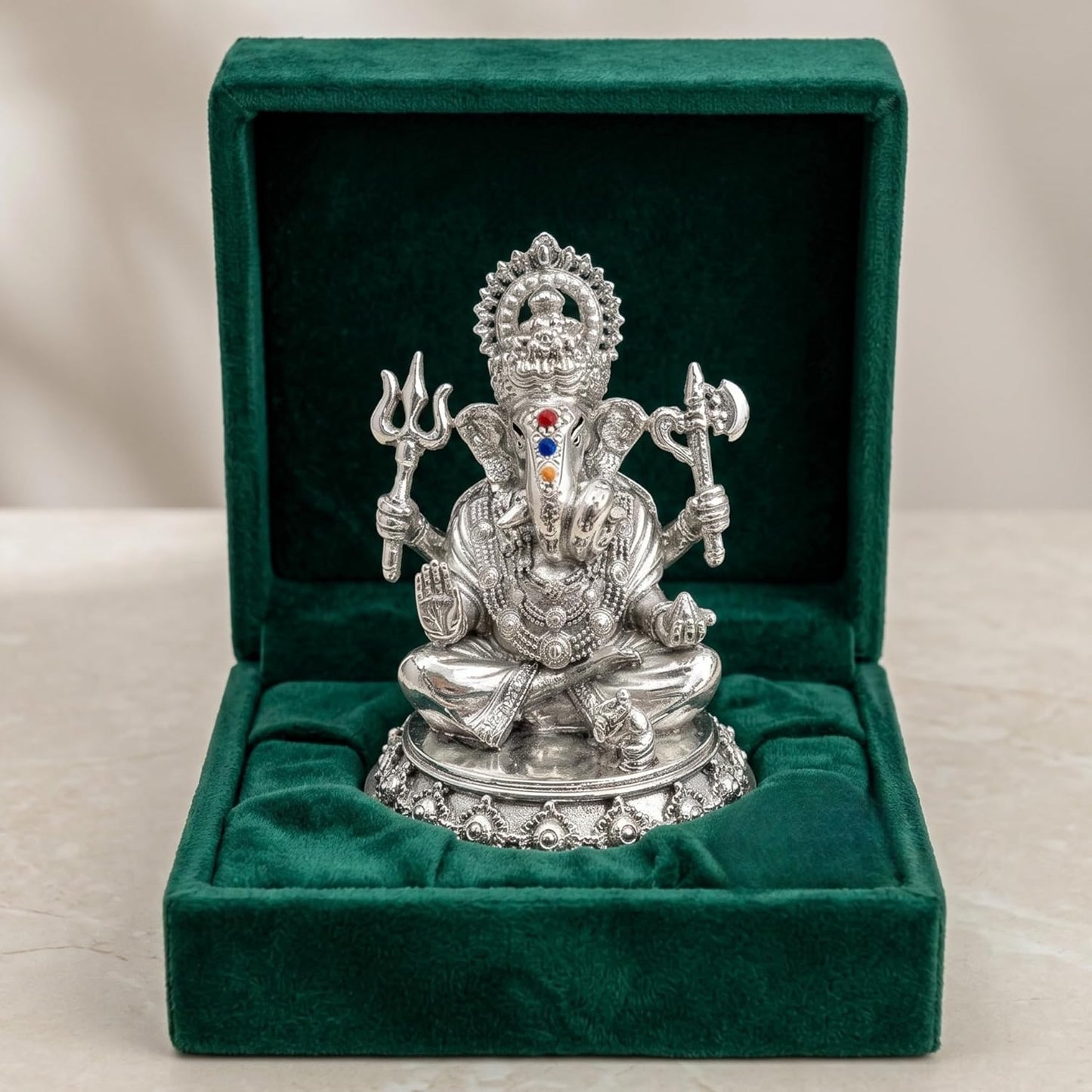 Dev Aastha Silver Plated Ganesh Idol 3 Inch with Gift Box | Ganpati Murti for Home Decor, Puja Room, Office Desk & Car Dashboard | Spiritual Housewarming Gift Showpiece